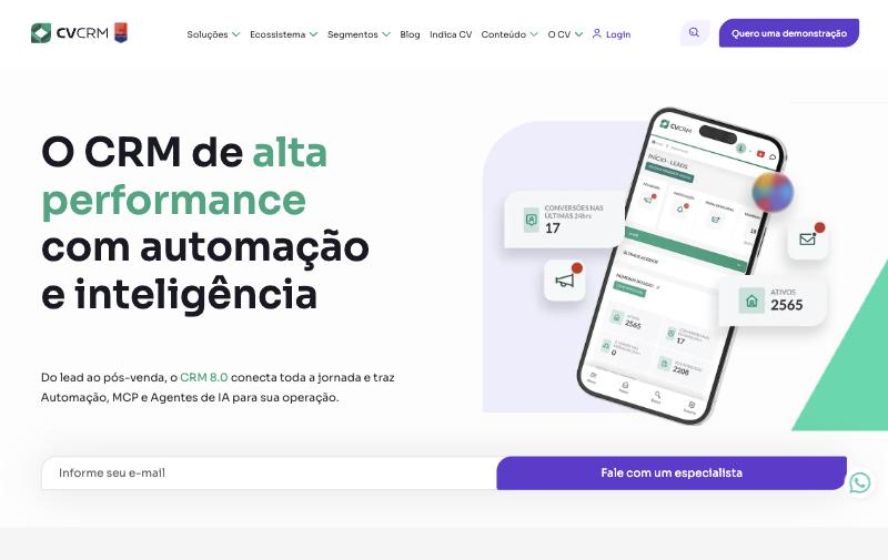 Página inicial do site oficial CV CRM