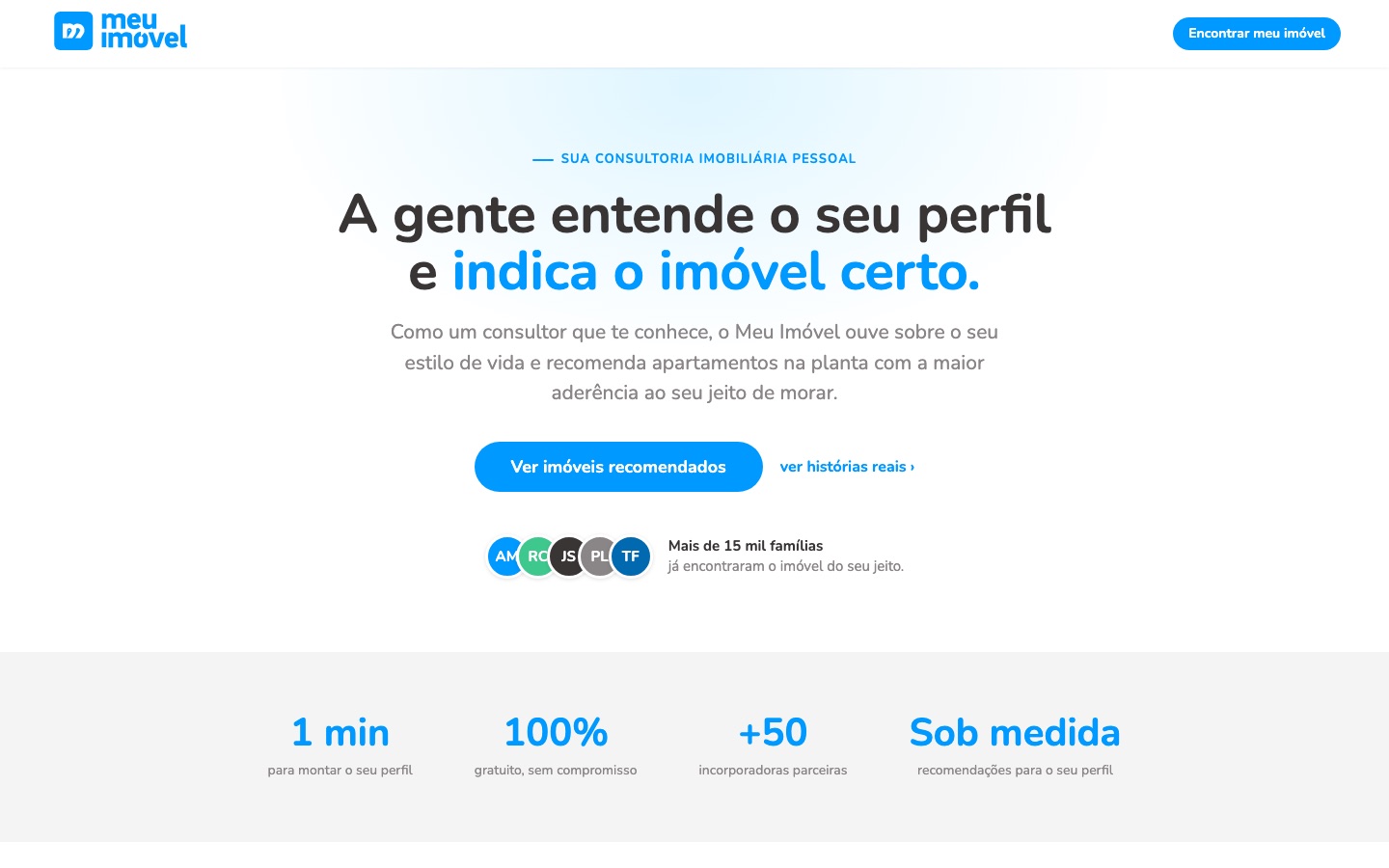 Página inicial do site oficial Meu Imóvel