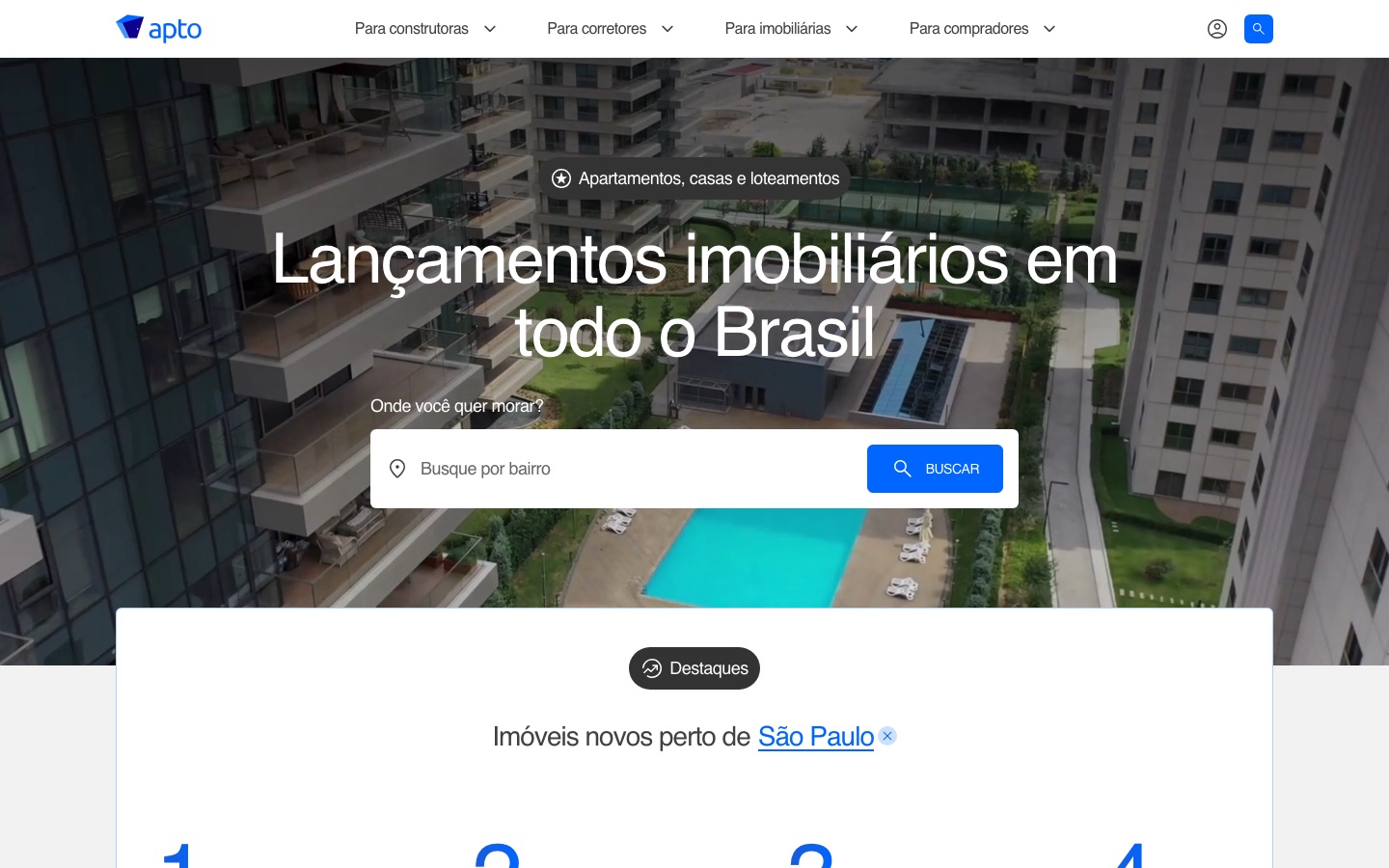 Página inicial do site oficial Apto