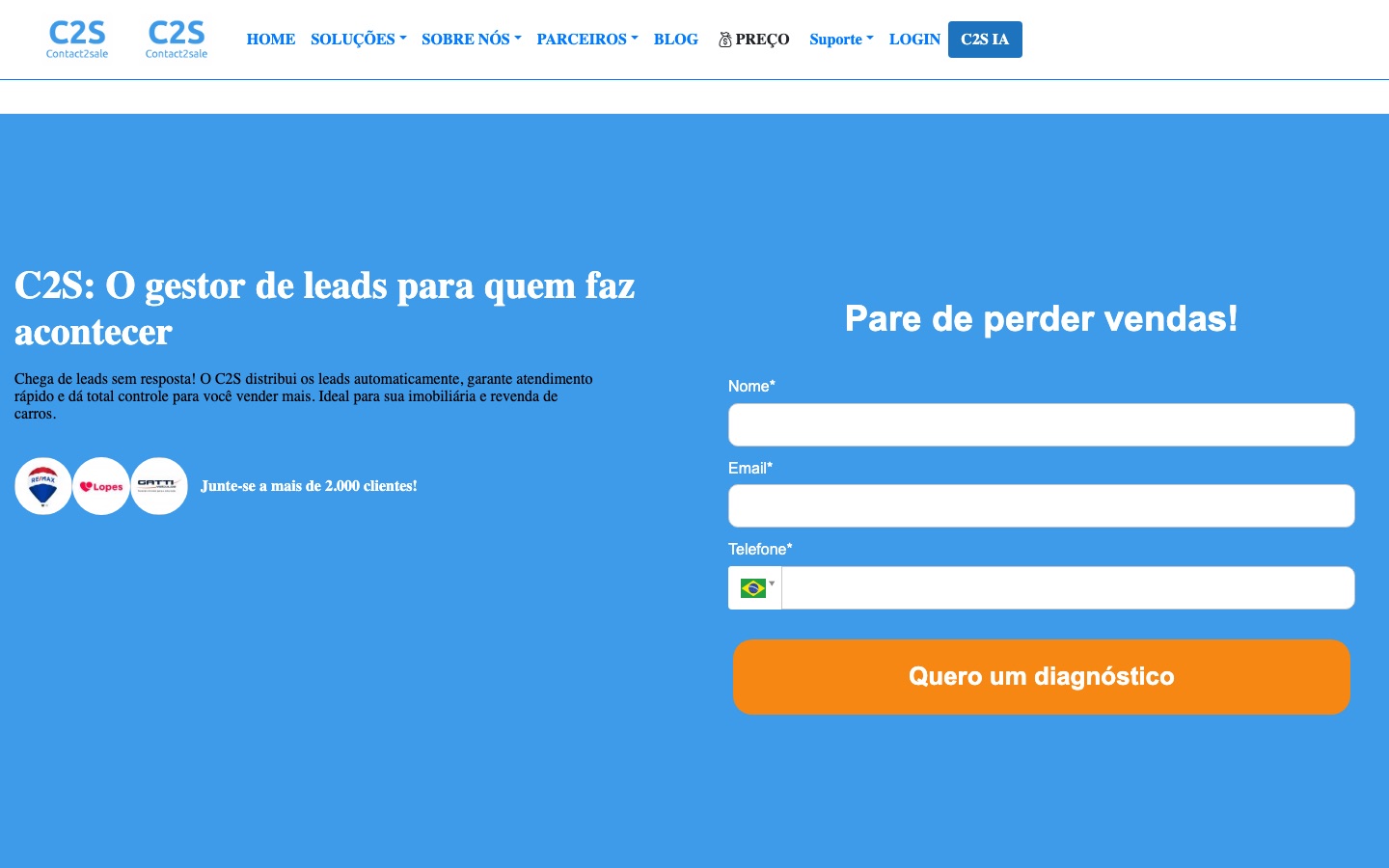 Página inicial do site oficial C2S