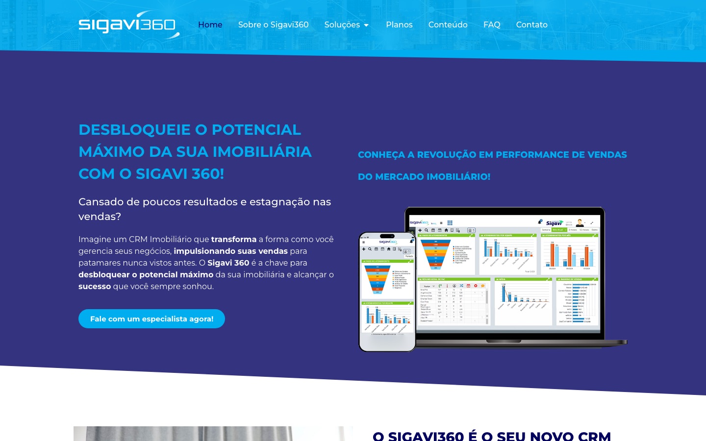 Página inicial do site oficial Sigavi360